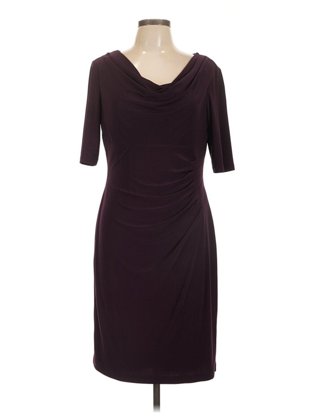 Anne Klein Black Cowl Neck Sheath Dress Size 12 3/4 Sleeve Career Work Lined